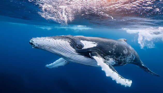 oceanic humpback whale gliding beneath the waves in polar waters