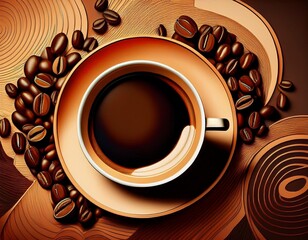 abstract coffee themed background with beans and cup design for cafe or restaurant promotion use