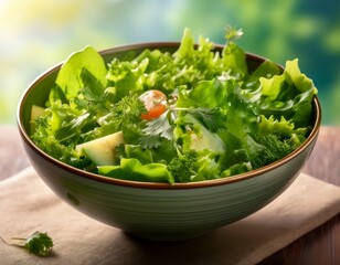 fresh green salad in a bowl promoting healthy eating and wellness with natural organic ingredients