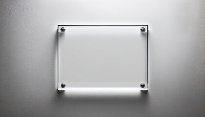 clear square acrylic sign mounted on white wall chrome studs