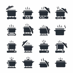 Collection of Cooking Pots and Steaming Utensils Icons.
