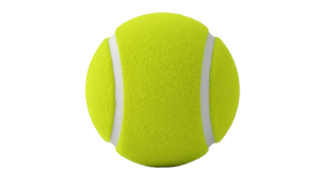 New bright yellow tennis ball for sport and game, isolated on transparent background