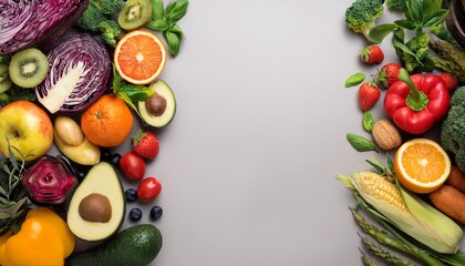 fresh vegetables and fruits arranged in a colorful border with a natural organic theme design