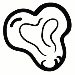 Stylized cartoon ear illustration with thick black outlines and simple internal details. isolated on white background, Vector, illustration