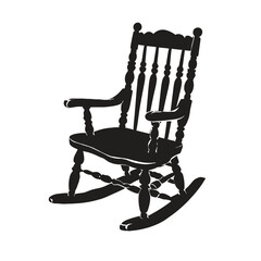 Classic wooden rocking chair silhouette isolated on white for comfort and relaxation isolated on white background, Vector, illustration