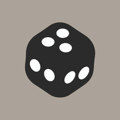 A single black die with white pips shows a random number on a neutral background. isolated on white background, Vector, illustration