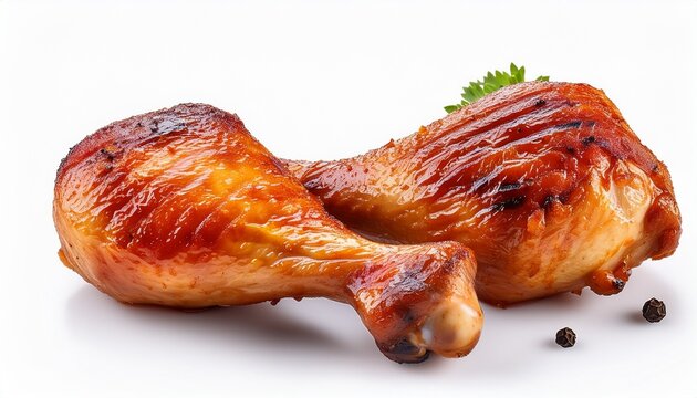 two pieces of grilled chicken legs isolated on a white background