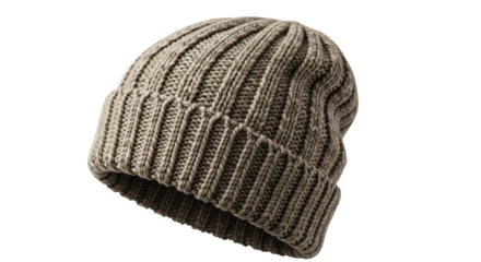 Knitted wool beanie hat, winter headwear isolated on transparent background