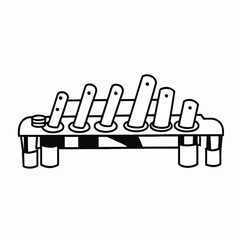 Illustration of a glockenspiel with seven tuned bars on a simple stand, black outline. isolated on white background, Vector, illustration