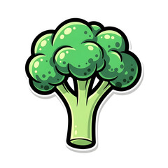 Vibrant cartoon illustration of a healthy green broccoli floret with a thick stem