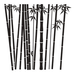Silhouette of dense bamboo grove with leaves on white background, graphic art isolated on white background, Vector, illustration