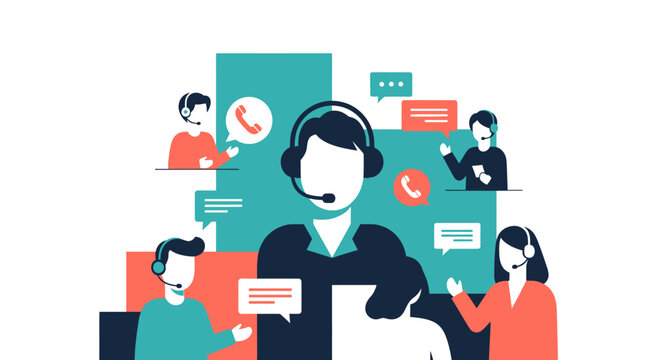 Modern customer support team providing expert assistance and communication, ideal for business presentations and service industry marketing materials
