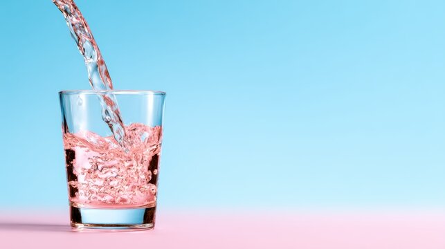 A glass being filled with a vibrant pink drink, capturing the refreshing essence of summer while offering a delightful visual experience that energizes and rejuvenates the spirit.