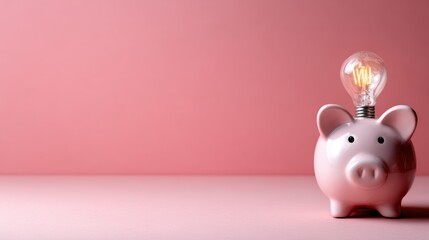 A whimsical piggy bank featuring a glowing lightbulb on top, representing savings, creativity, and innovative financial ideas in a playful and inviting way.