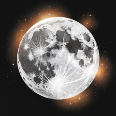 Realistic moon. Magical dark pencil drawing illustration.