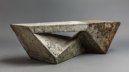 Geometric concrete bench showcasing abstract, angular forms and rugged textures, embodying brutalist architecture and minimalist aesthetics for urban furniture and public spaces
