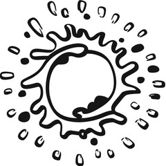 Abstract sunburst doodle with splatters and circles, hand-drawn graphic element isolated on white background, Vector, illustration