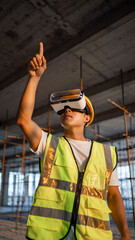 Construction Worker Using VR Headset