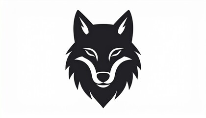 Obraz premium Symmetrical wolf head graphic in a bold black silhouette, a powerful icon representing wilderness, strength, and the spirit of a wild predator