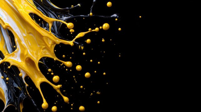 An artistic representation of paint splashes in yellow and black, creating a dynamic visual impact, exploring themes of creativity, chaos, and the beauty of abstract art.