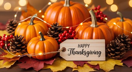 Thanksgiving Pumpkins with Cozy Autumn Leaves