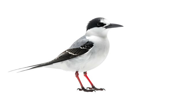 Black-capped, gray and white bird with red legs