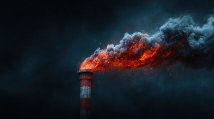 A tall chimney belches out dense, smoky plumes tinged with orange, symbolizing industrial pollution and the urgent need for environmental awareness.