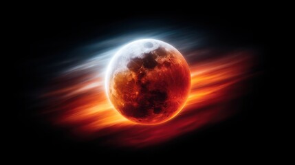 Fototapeta premium An artistic representation of the moon surrounded by fiery motion effects, presenting an imaginative interpretation of cosmic phenomena and the beauty of space.