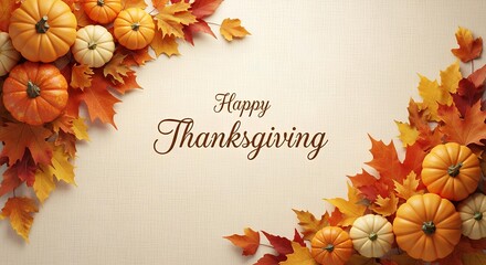 Thanksgiving Day Flat Lay with Pumpkins and Leaves