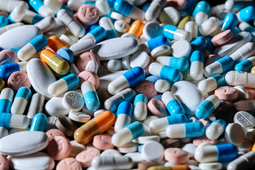 Pills tablets and capsules health care and prescription medicine background