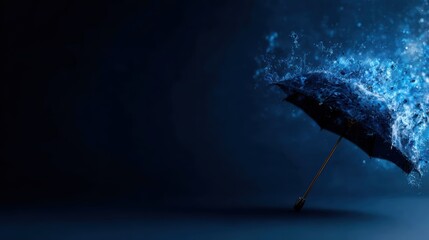 An artistic representation of an umbrella surrounded by a dramatic splash of water, blending elements of motion and emotion to portray resilience in the face of challenges.