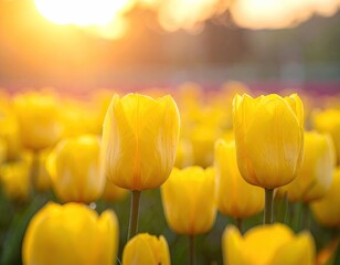 Obraz premium Yellow Tulips at Sunset