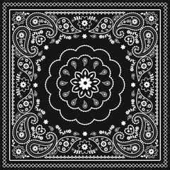Elegant Paisley Ornament Bandana Pattern with Detailed Floral Motifs and Decorative Borders 