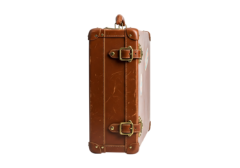 Classic brown vintage leather travel suitcase ready for journey