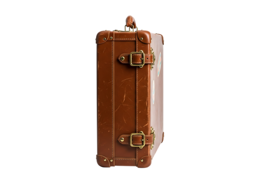 Classic brown vintage leather travel suitcase ready for journey