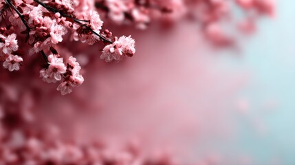 Obraz premium A beautiful branch of cherry blossoms in delicate pink tones, capturing the essence of spring and natural beauty, evoking feelings of serenity and renewal, perfect for any floral theme.