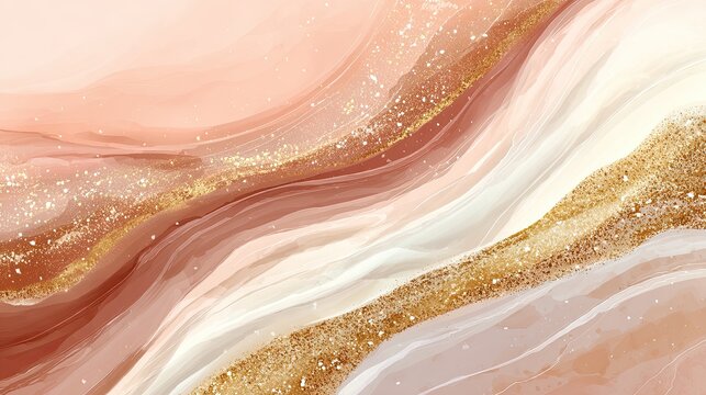 Abstract pink and gold marble texture with glitter accents
