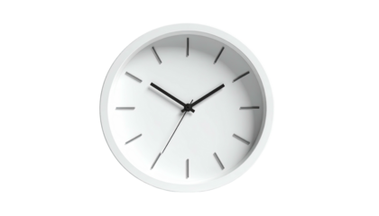Minimalist, white wall clock showing the time