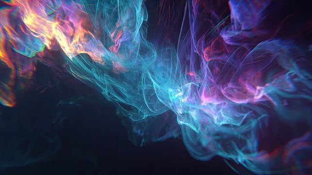 Colorful abstract smoke swirling on dark background
