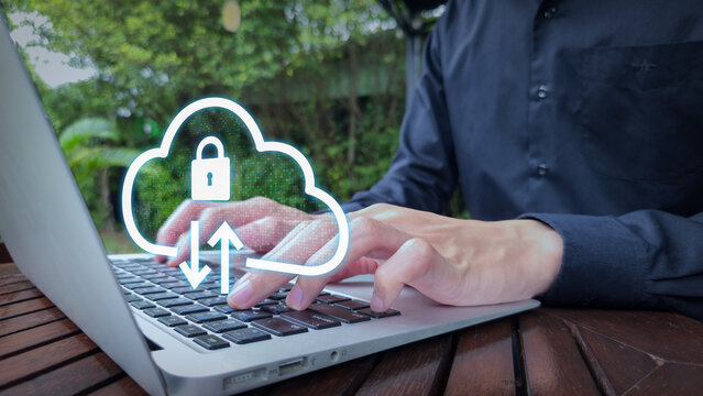 Outdoor Cloud Data Security Interface on Laptop