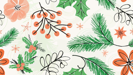 Festive floral and botanical Christmas pattern for a joyous holiday season and stylish winter celebrations