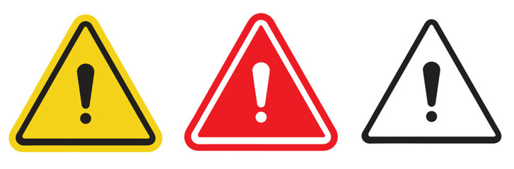 Danger Caution or Alert Risk Warning Attention Icon Set. Vector Symbol in a black filled and outlined style. Safety Notice Sign.