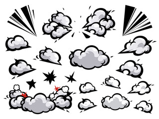 アメコミ風のかっこいい着地の煙と光のイラスト素材セット