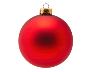 Red Christmas ornament with gold cap against black background