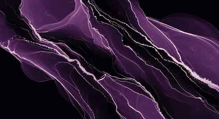 Abstract flowing purple ink with white veins on black background