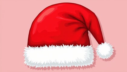 Obraz premium Festive santa hat on pink backdrop classic red and white santa hat representing joy resting on soft pink background