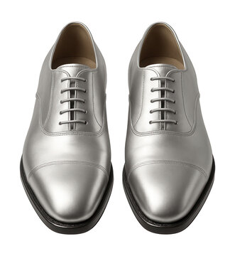 Silver leather oxfords with cap toe and lace-up design.