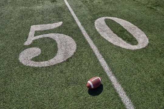 American football on fifty yard Line