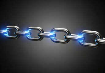 Obraz premium Metal Chain Links with Blue Energy Connecting Them.