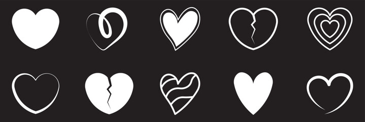 Set of heart doodle element vector. Collection of heart icon hand drawn vector for love logo, heart symbol, doodle icon, greeting card and Valentine's day. 